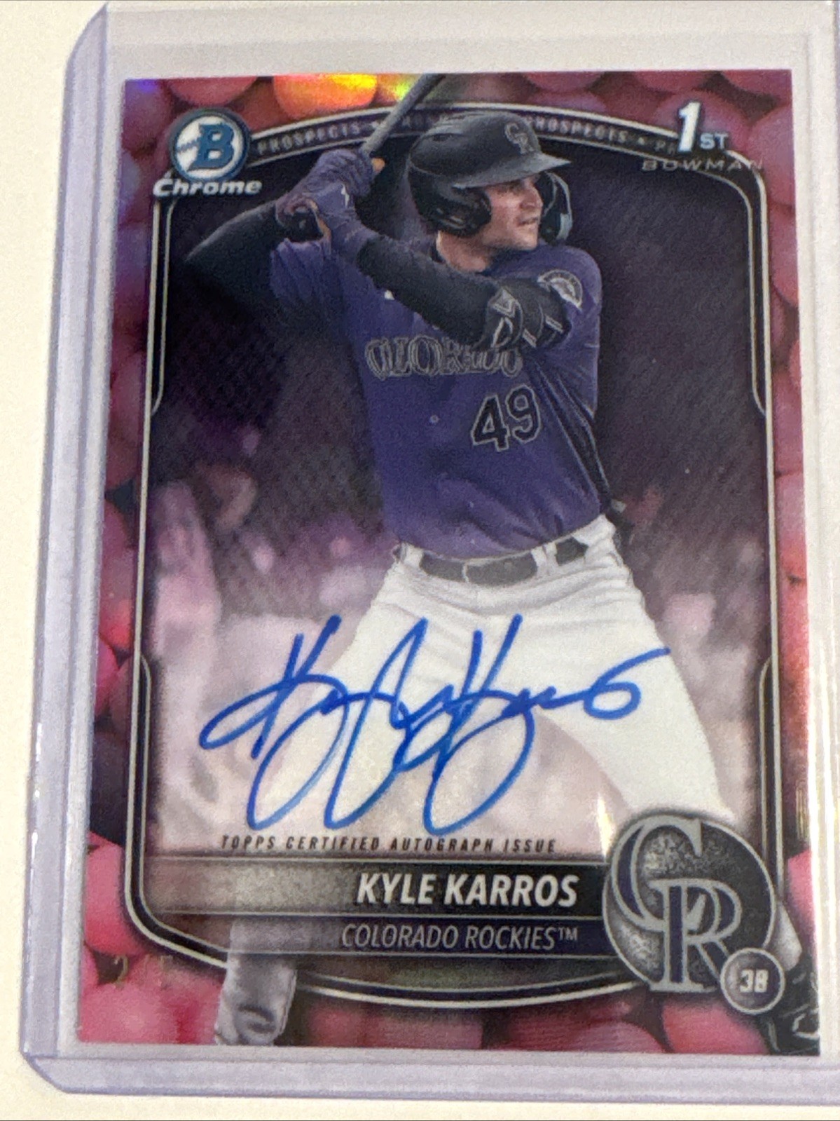 2025 Bowman Chrome Prospect Autographs Kyle Karros 1st Auto ( bubble gum ) 2/5
