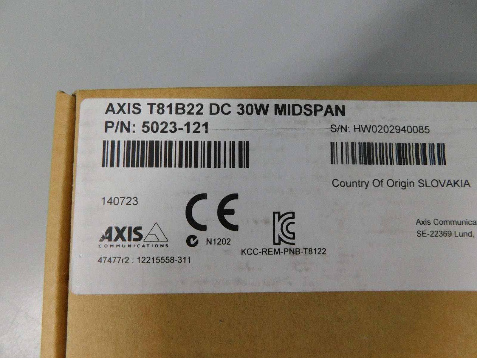 AXIS Video Cameras - T81B22 DC 30W MIDSPAN PoE 5023-121 B79 NEW SEALED