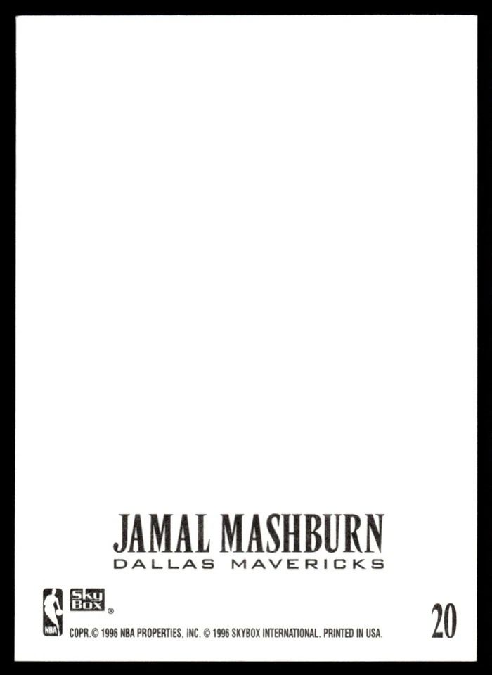 1996-97 SkyBox Z-Force Jamal Mashburn Dallas Mavericks #20 - Image 2 of 2