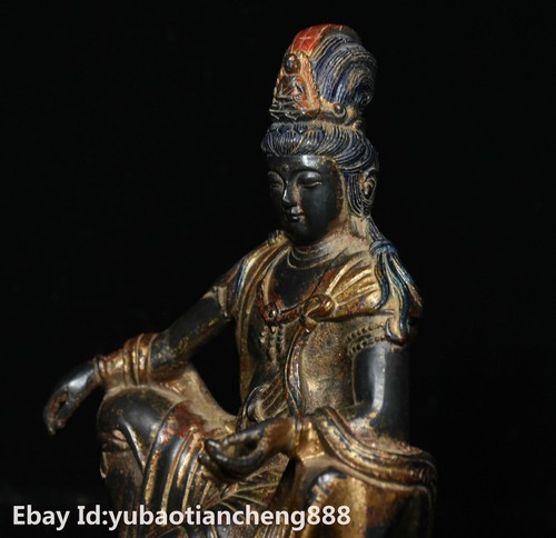 China Buddhism Old Bronze Gilt Sit Kwan-yin Guan Yin Boddhisattva Buddha Statue - 第 5/12 張圖片