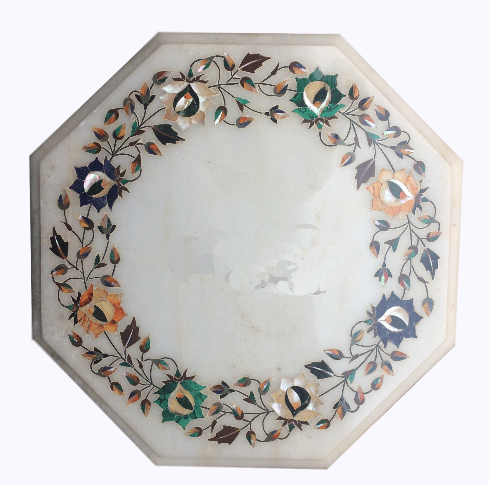 12-inch corner table top with floral inlay stone marquetry decor