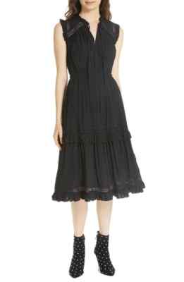 Kate Spade Dress Womens Size Medium Black Swiss Dot Sleeveless Midi Tie Neck NWT