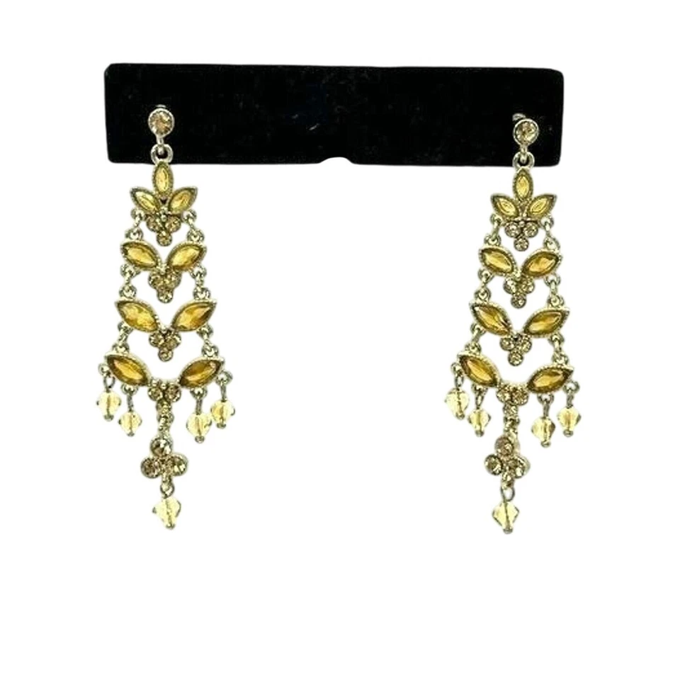 Pendientes colgantes Monet candelabro amarillo verde pera tono dorado Foto 2 de 4