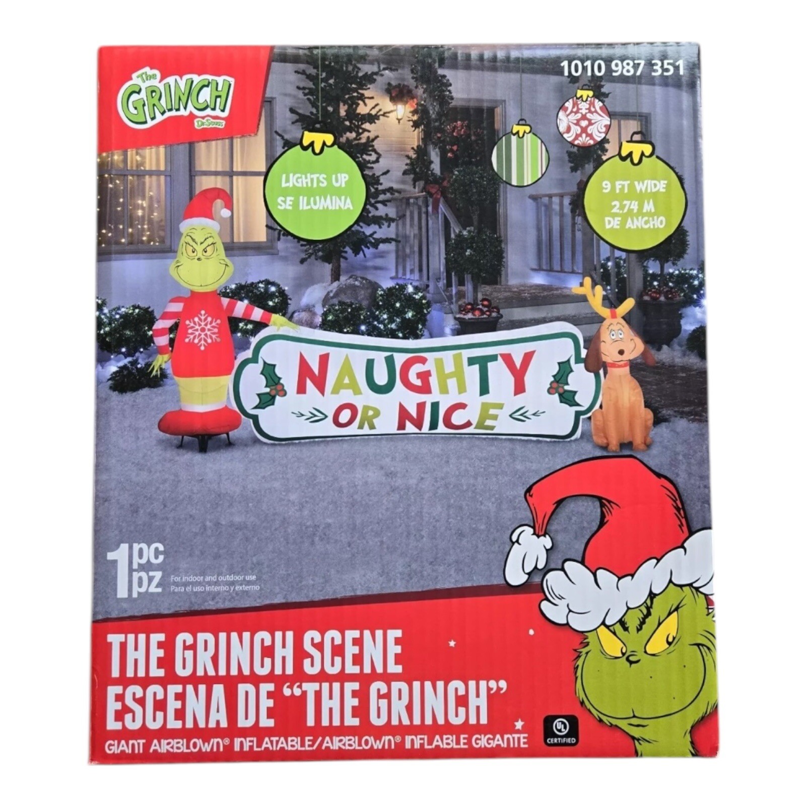 9 ft. W LED Grinch And Max Naughty or Nice Christmas Airblown ...