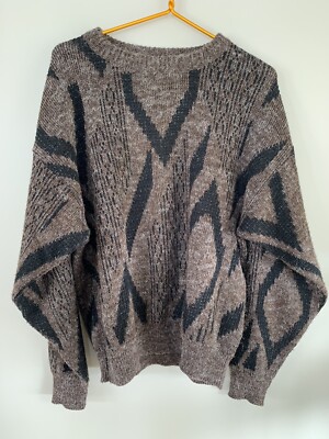 Vintage Le Tigre Crew Neck Brown Abstract Sweater Longsleeve Size L