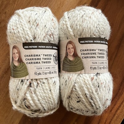 (2) Loops & Threads CHARISMA TWEED Yarn CREAM #J46, 3 oz.
