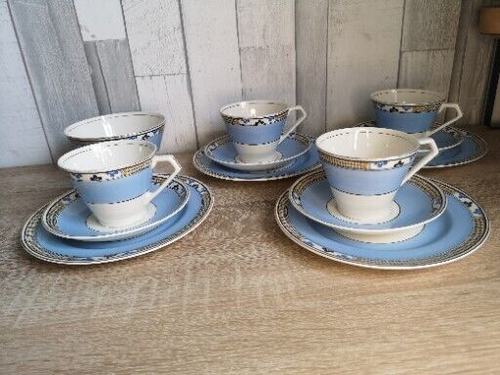 Art Deco Johnson Bros Pareen 4 x Cup, Saucer, Plate Trios and Sugar Bowl - Picture 2 of 21