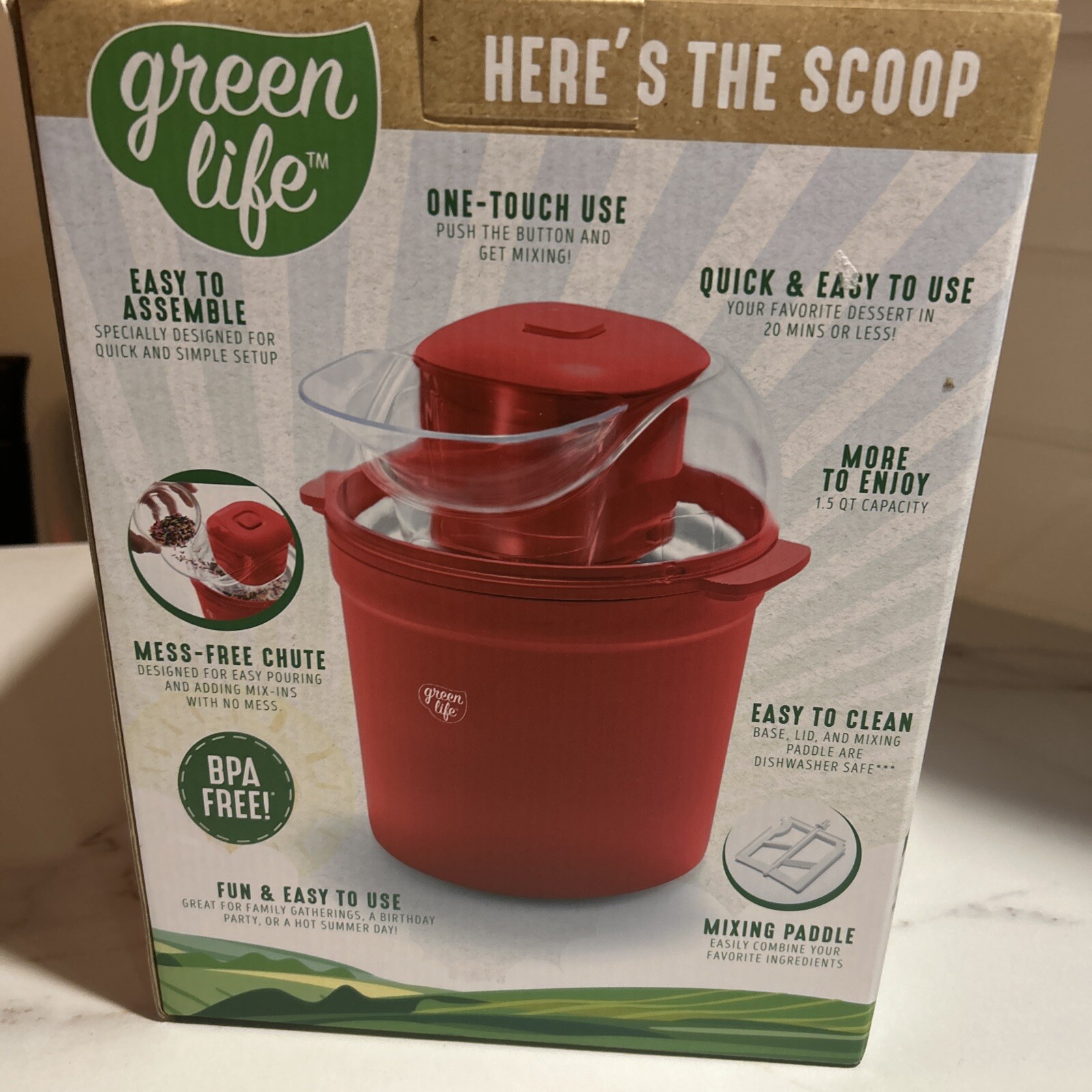 GreenLife Healthy Ceramic Nonstick 1.5QT Express Ice Cream Maker, Red