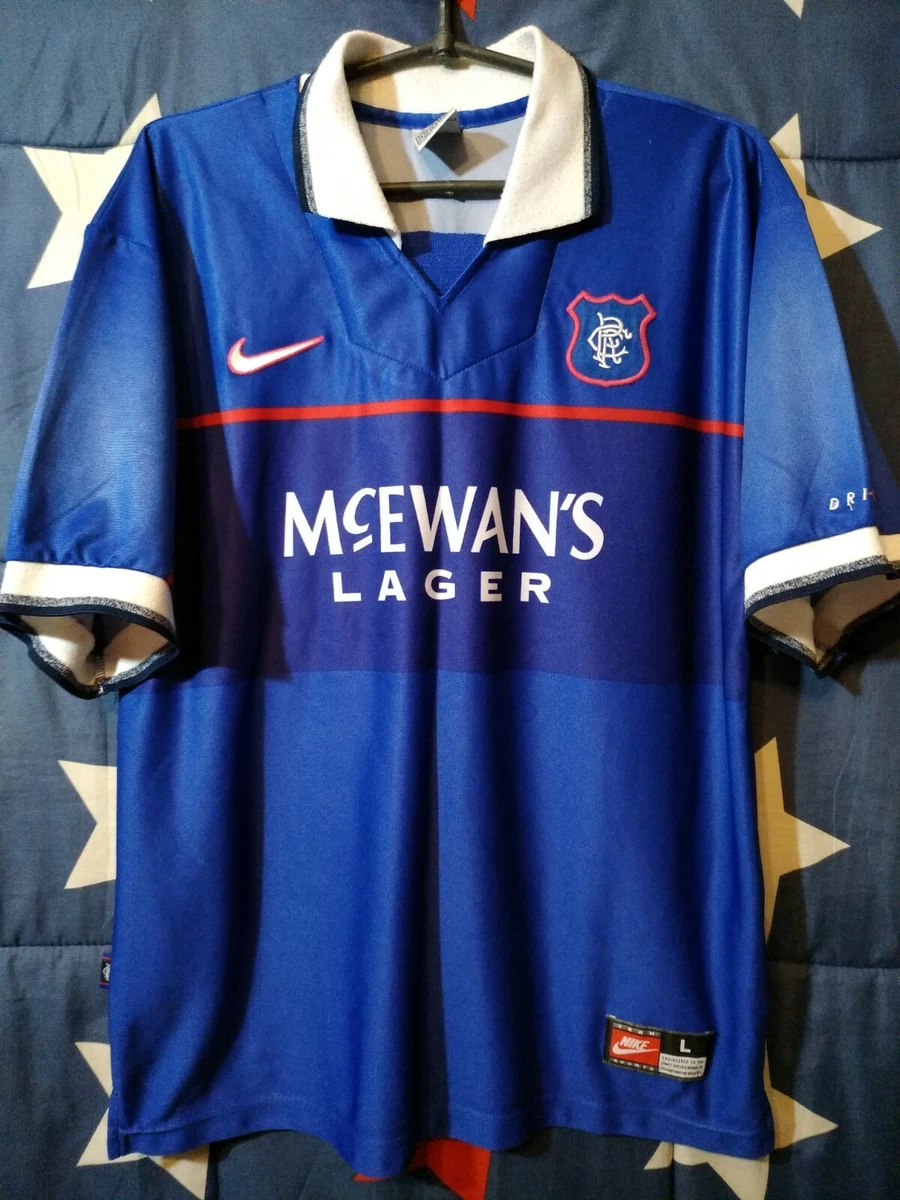 1997-1999 Glasgow Rangers FC Soccer Jersey Shirt Home Mcewan's Lager  Nike M BNWT