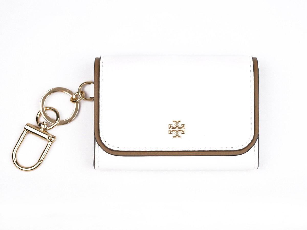 Tory Burch Emerson Optic White Flap Card Case Key Ring Coin Pouch
