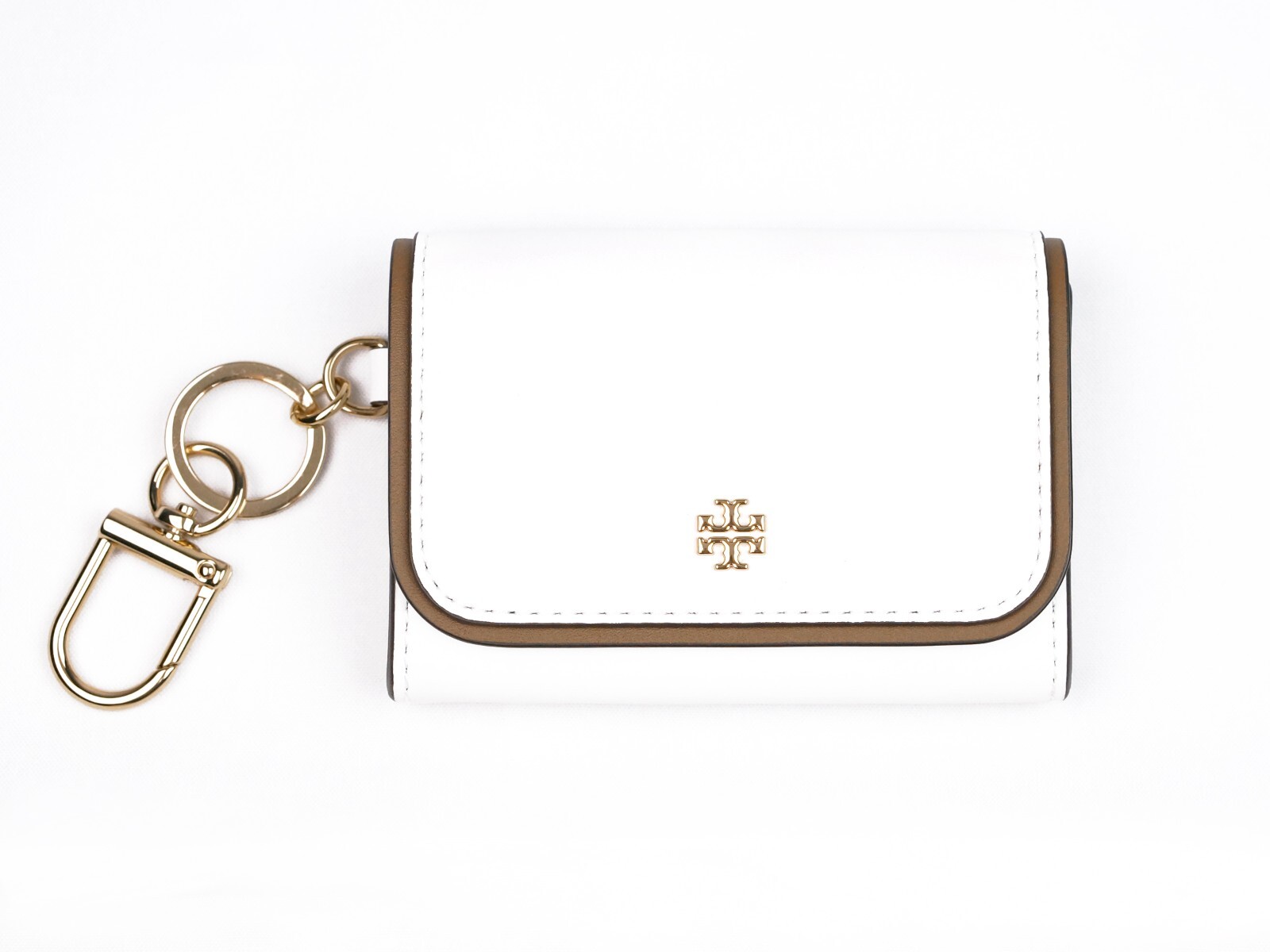 Tory Burch Emerson Optic White Card Case Wallet with Key Ring