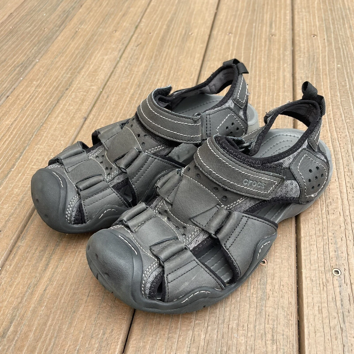 Crocs Leather Sandal Fishing Outdoors Hiking Camping Black Size 8