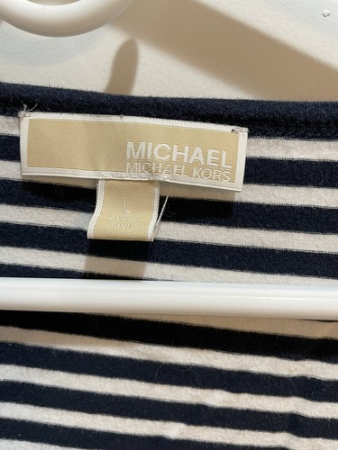 Michael Michael Kors Navy Blue White Stripe Ruched Top Long Sleeve Sz Large - Picture 3 of 7