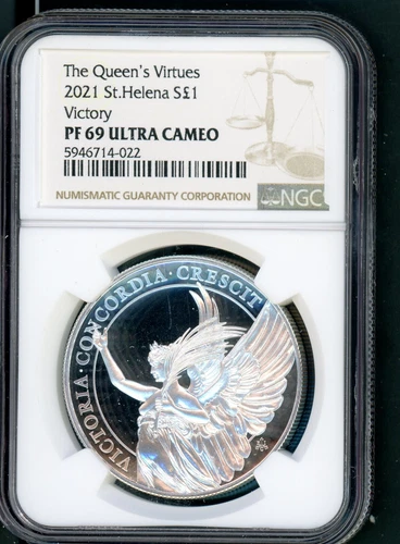 ST. HELENA 2021 $1 PROOF SILVER 1OZ QUEEN'S VIRTUES COIN NGC PR 69 UCAM  A611