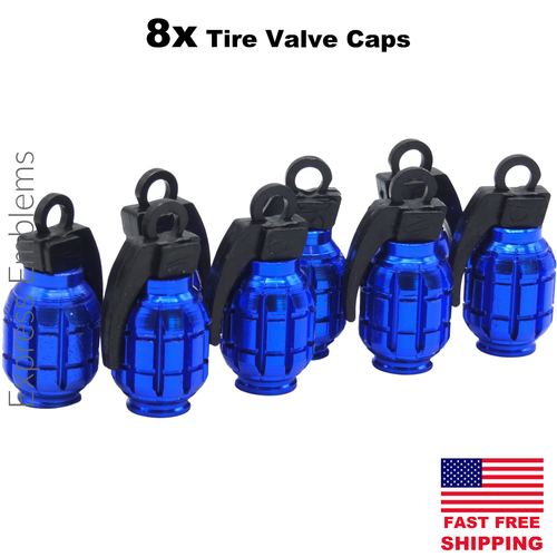 8pcs Grenade Style Tire Valve Cap Stem Cover For Bike, Car, Trucks, ATV (BLUE) - Picture 11 of 11