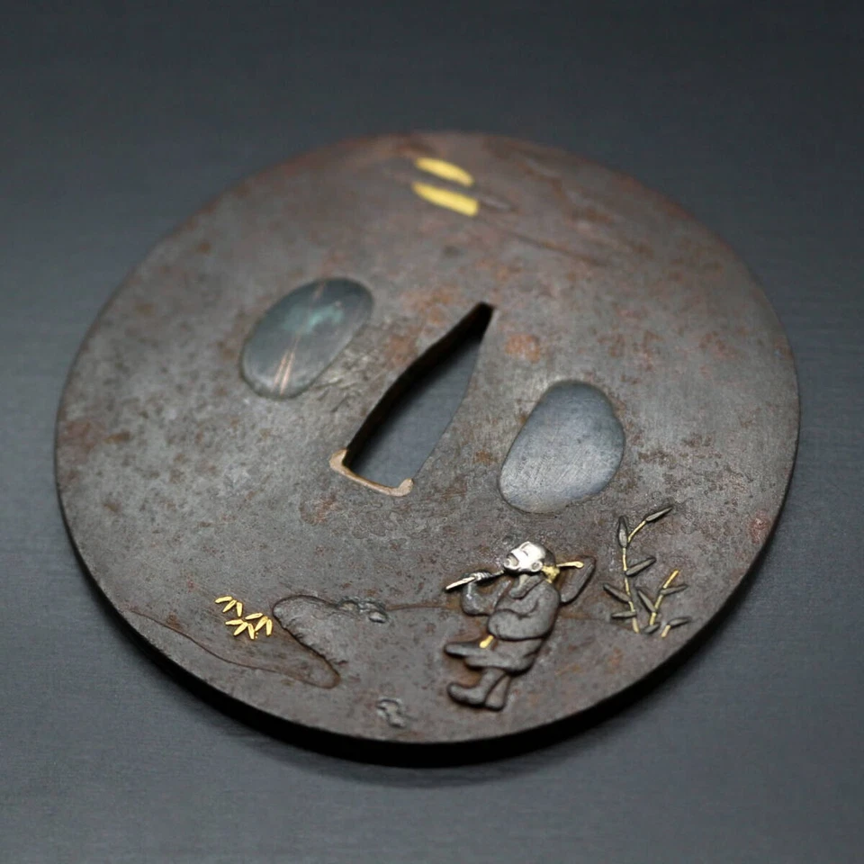Antique Signed Brass Inlay Tsuba Japanese Samurai Bushido SwordKatana fromJapan - Image 2 of 4