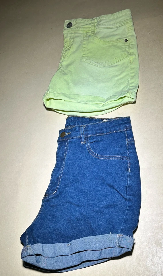 Bundle! Of 2 Pair Of Denim Stretch Shorts Yellow/blue Size 11 Used - Image 2 of 4