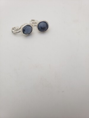 Silver-tone Faceted Glass Blue Rhinestone Clip On Earrings Marked TJC