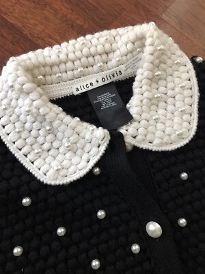 NWOT Alice + Olivia Collins Pearl Embellished Crochet Cardigan XS