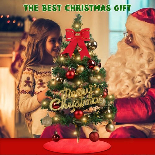 60CM Mini Christmas Tree, Pink Tabletop Christmas Tree Small Xmas Tree with 29 - Picture 8 of 12