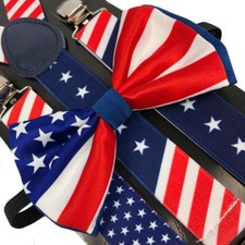Men  Women Combo Suspender  BowTie USA FLAG America Style Fashion Accessories