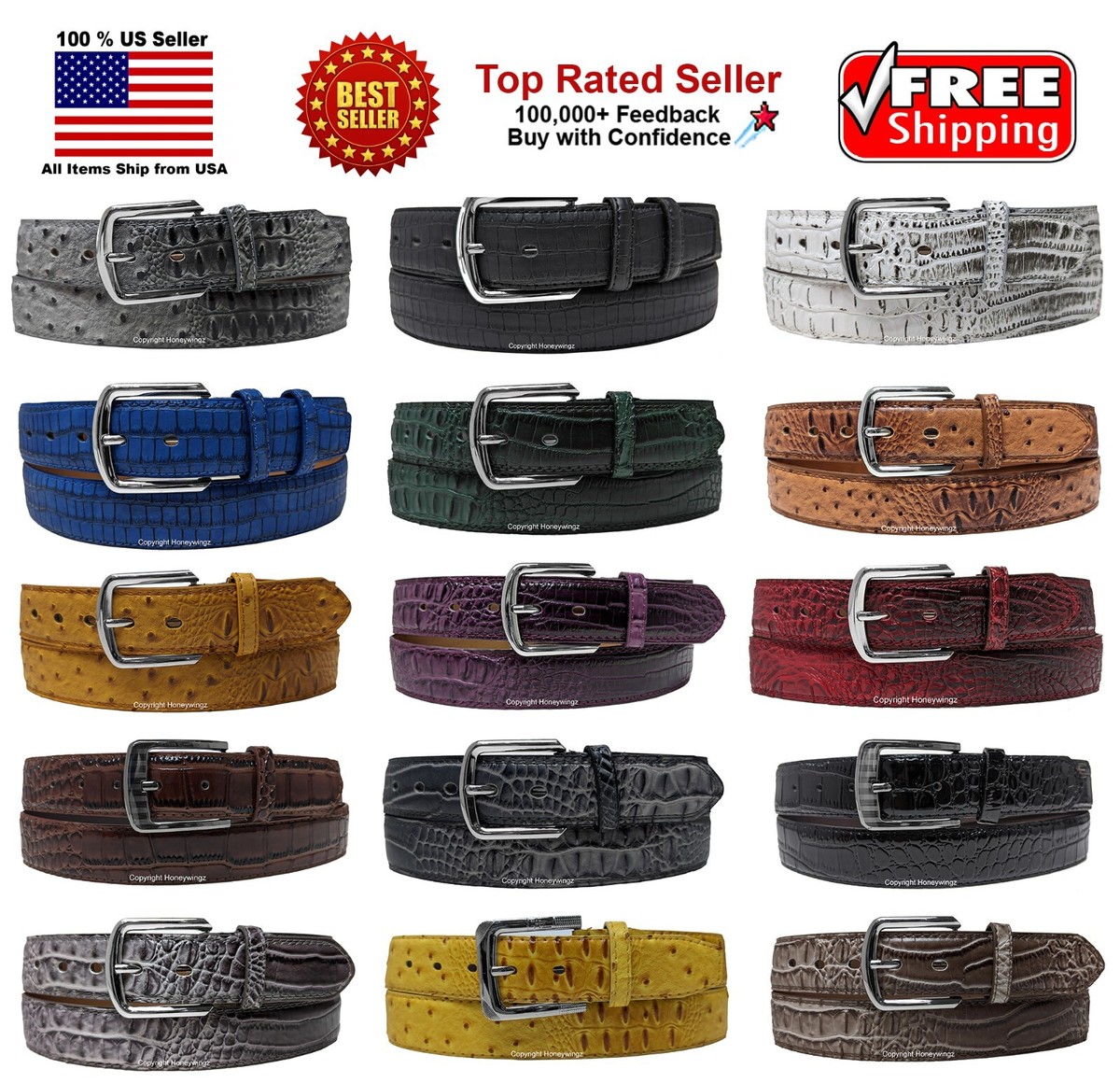 @様 MEN FAUX ALLIGATOR CROCODILE SKIN GENUINE LEATHER STITCHED