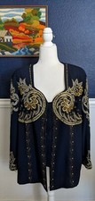 VTG Davinci Navy Long Coat Jacket Beaded PLUS SIZE Sz 18 Extra Extra Large