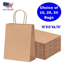 Paper bags Brown kraft bag with handles gift Retail shopping Bag 10''x12''x6.75'