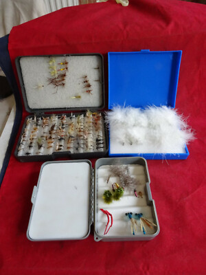 3 FLIEGENBOXEN (INKL.FULLING MÜHLE, WISSENSCHAFTLICHE ANGLER) + GUTE SAMMLUNG FORELLEN FLIEGEN