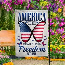 America Beautiful Freedom Est 1776 Decorative Butterfly America Flag Graden Flag