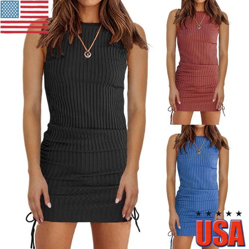 Womens Sleeveless Bodycon Mini Dress 