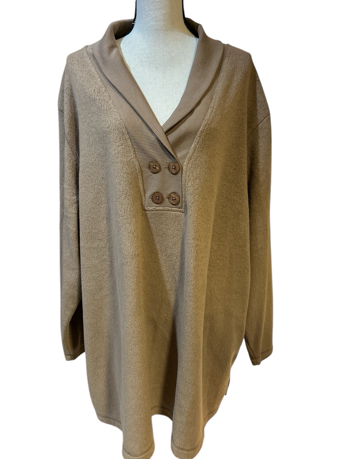 NEW Roamans Fleece Pullover Brown Women’s Plus Sz 3X comfy Relaxed Oversized