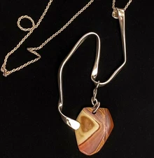 VINTAGE ESTATE STERLING SILVER STUDIO ARTISAN MADE AGATE BRUTALIST 18" NECKLACE