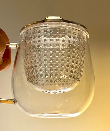 KINTO UNITEA UNIMUG S~Clear Glass Mug w/Large Plastic Tea Infuser & Lid 350ml - Picture 8 of 13