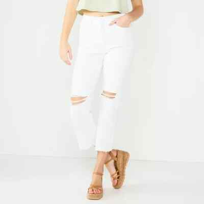 SO High Rise Kick Flare Crop Jeans Juniors 15 White Distressed Button Fly  NEW