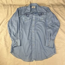 Vintage H Bar C Western Shirt Mens 16.5 33 Blue Pearl Snap Cowboy Rockabilly USA
