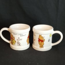 Vintage Set Of 2 Winnie The Pooh By Walt Disney Productions USA Pottery Mugs Cup