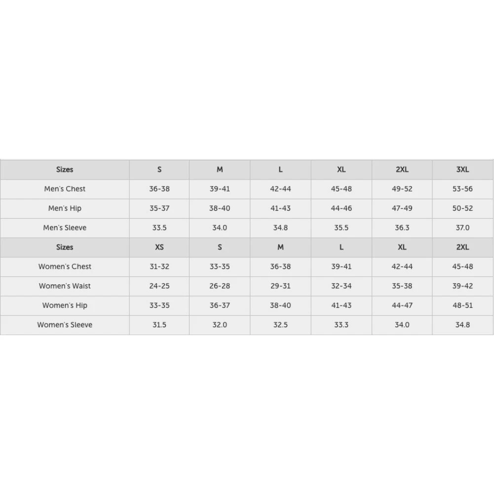 North face t shirt size chart top