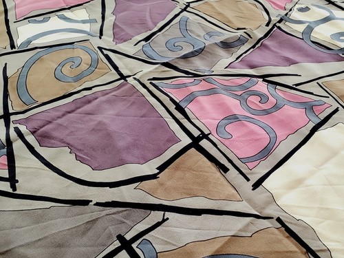 Geometric Art Silk Scarf 1980s Square Pink Purple Gray Tan JAEGER Vintage - Picture 2 of 6