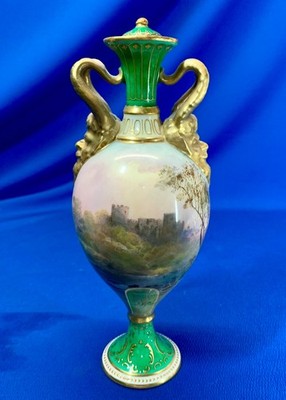 ROYAL DOULTON HAND-PAINTED URN FEATURING BALMORAL CASTLE ARTIST JH PLANK