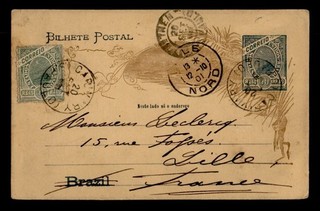 DR WHO 1901 BRAZIL UPRATED POSTAL CARD SAO PAULO TO FRANCE S00897