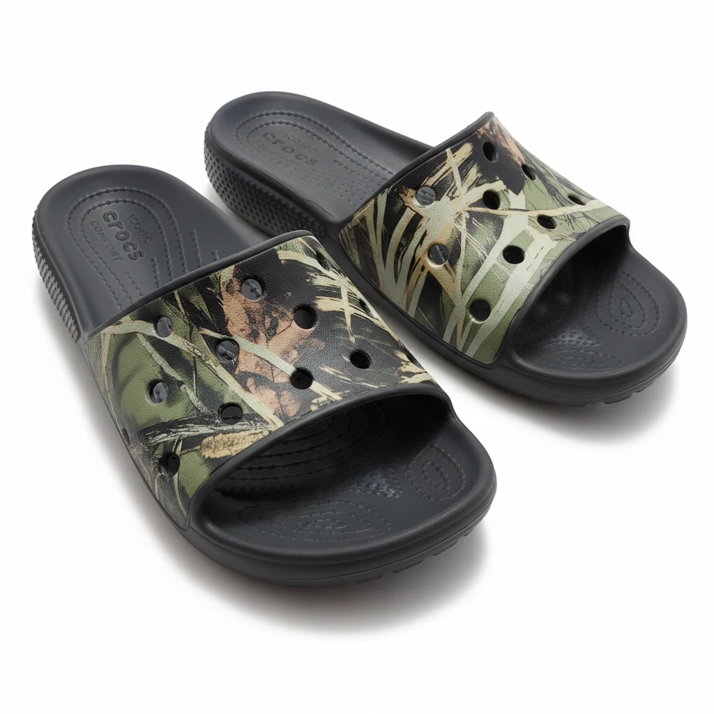 NWOB Crocs Classic Camo Animal Print Duel Strap Slide Sandal Unisex M10/W2 China Crocs Camouflage Slide Sandals for Men for sale | eBay main image 3