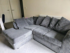 Grey Striped Corduroy Corner Sofa with Chaise 200x170cm H70cm