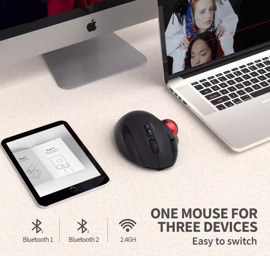 Trackball Mouse 2.4g Mice Rechargeable Wireless Rollerball Computer Laptop - Image 2 of 4