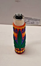 CLIPPER HAND SEWN LIGHTER COVER & LIGHTER WITH GREEN LEAF DESIGN