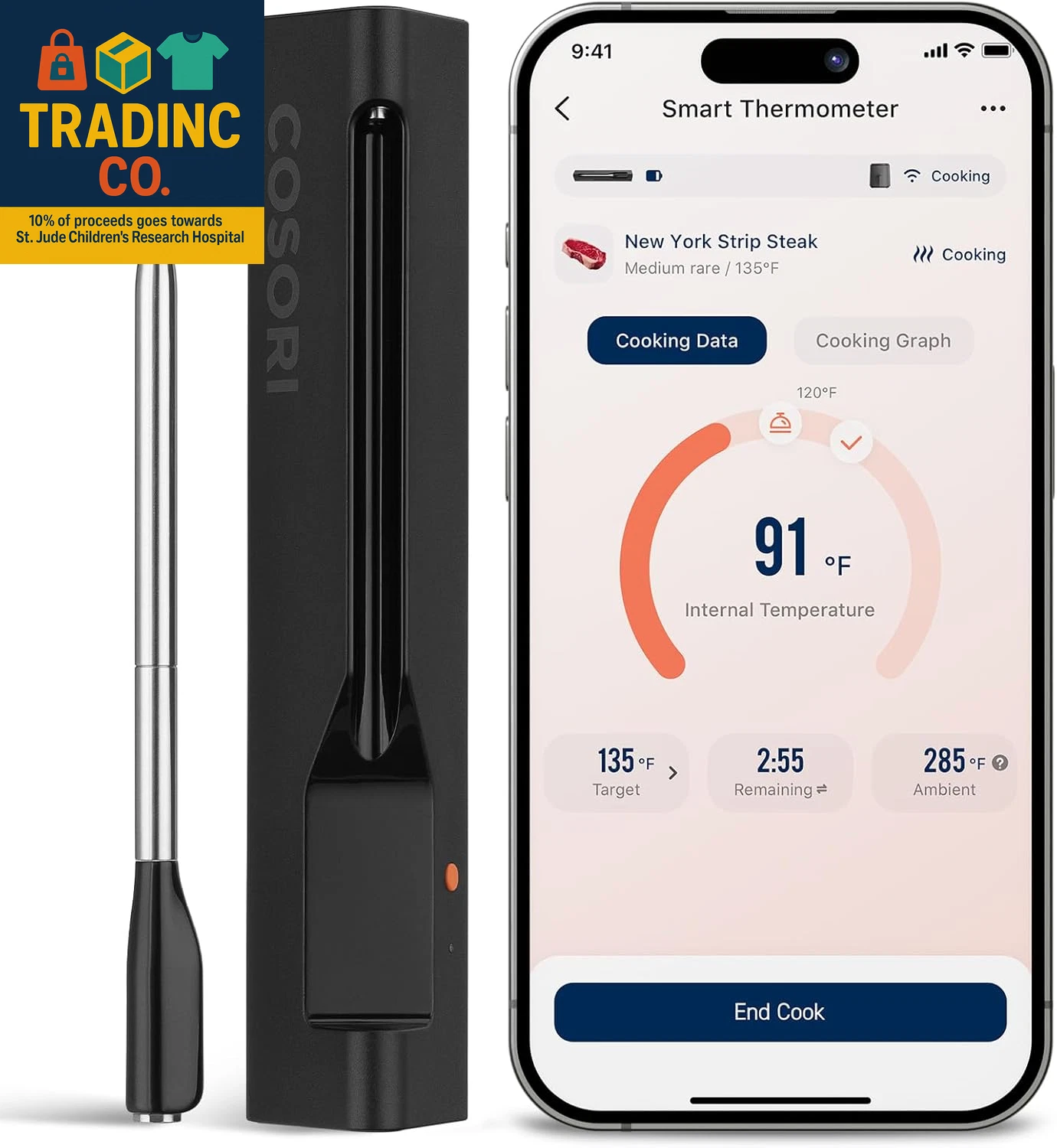 Wireless Meat Thermometer Digital, Bluetooth Food Thermometer for Grill, Smoker,