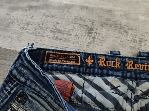 Rock Revival Mens Salim Relax Straight 17 Jeans 36x30 Blue Embroidery Distressed - Picture 8 of 22