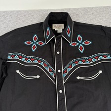 ROCKMOUNT Ranch Wear Men's Native Embroidered Shirt Medium 6860 Pearl Snap Nice