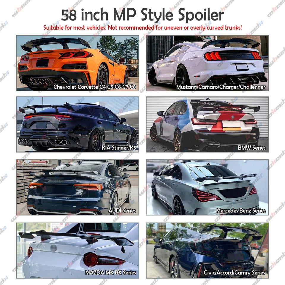 For Nissan Altima 58'' Rear Trunk Spoiler Wing Racing Pro Style JDM Matte Black - Image 3 of 4