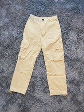 Beige Men  s Cargo Pants Adjustable Waist Pockets Button Zip Solid Casual
